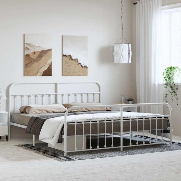 vidaXL Estructura cama sin colch&oacute;n con estribo metal blanco 193x203 cm