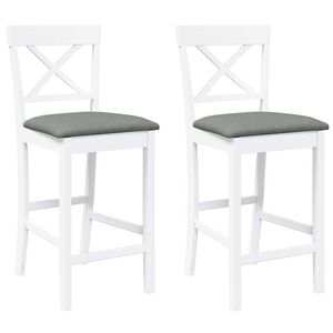 vidaXL Taburetes de bar con cojines, 2 unidades, madera maciza blanca, goma