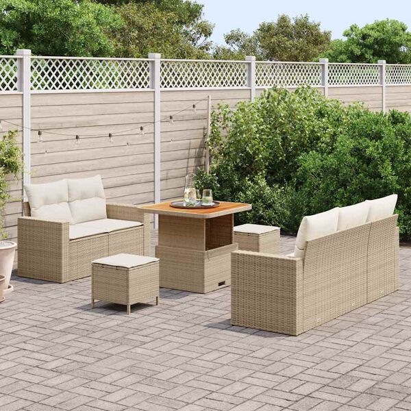 vidaXL Conjunto de sof&aacute; de jard&iacute;n 8 pcs Beige rat&aacute;n sint&eacute;tico