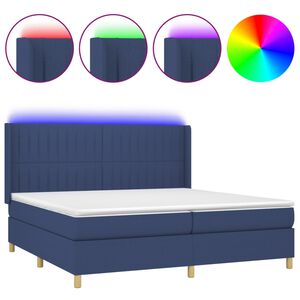 vidaXL Cama box spring colch&oacute;n y luces LED tela azul 200x200 cm