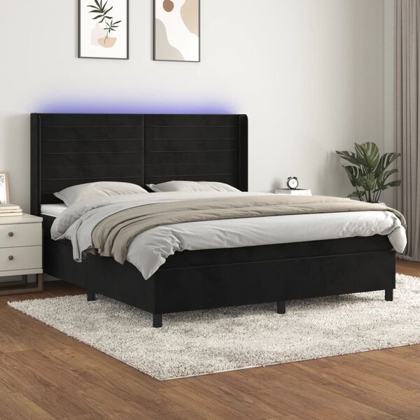 vidaXL Cama box spring colch&oacute;n y LED terciopelo negro 180x200 cm
