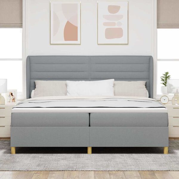 vidaXL Cama tipo Box Spring con colch&oacute;n Gris Claro 200 x 200 cm tela