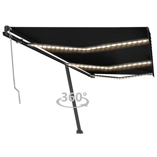 vidaXL Toldo autom&aacute;tico LED sensor de viento gris antracita 600x300 cm