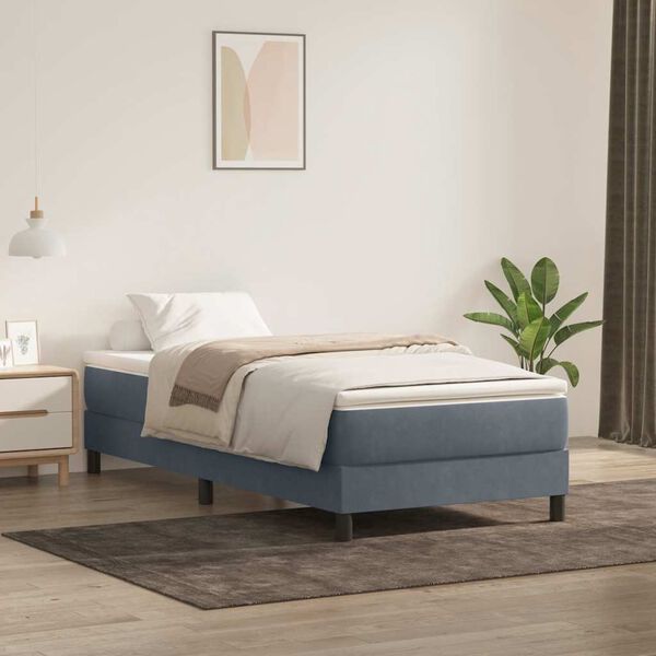 vidaXL Cama box spring con colchón terciopelo gris oscuro 80x210 cm