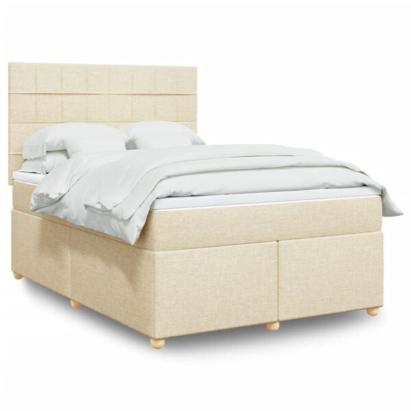 vidaXL Cama box spring con colch&oacute;n tela color crema 140x200 cm