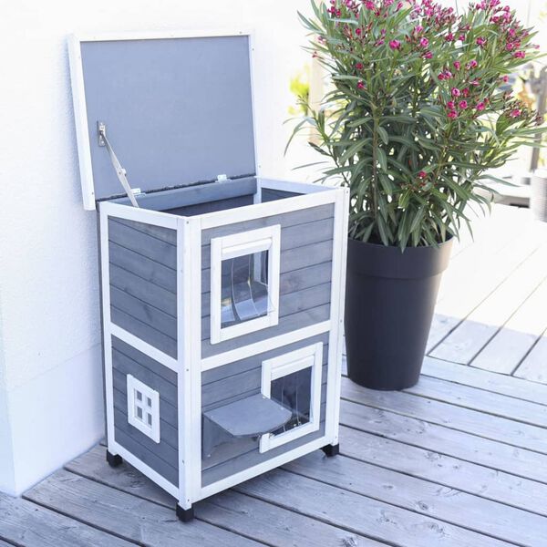 Kerbl Casa para gatos de exterior Family gris y blanco 57x55x80 cm