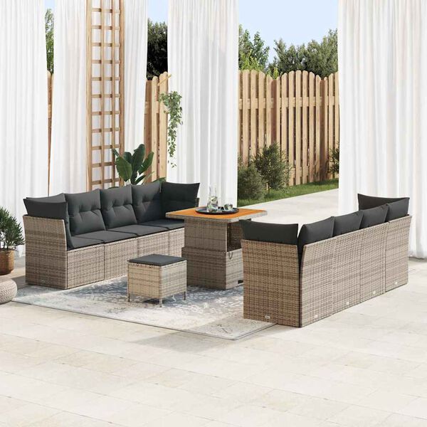 vidaXL Conjunto de sof&aacute; de jard&iacute;n con coj&iacute;n Manual 11 pcs Gris