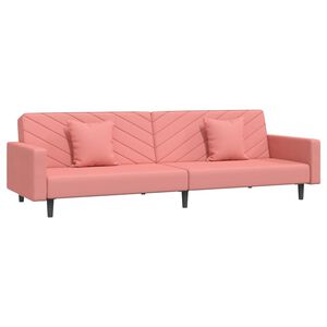 vidaXL Sof&aacute; cama de 2 plazas con dos almohadas terciopelo rosa