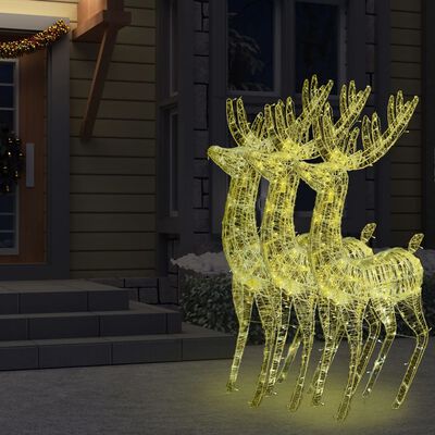 vidaXL Renos de Navidad acrílico 250 LED 3 uds blanco cálido 180 cm