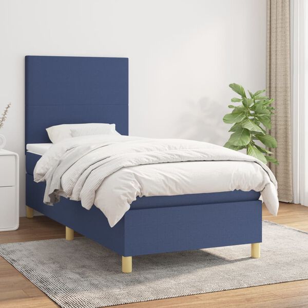 vidaXL Cama box spring con colch&oacute;n tela azul 90x200 cm