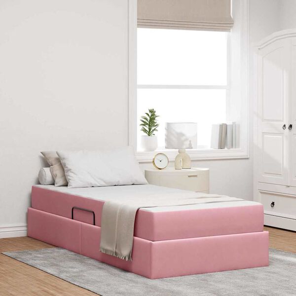 vidaXL Cama con almacenamiento y colch&oacute;n Rosa 100 x 200 cm Terciopelo