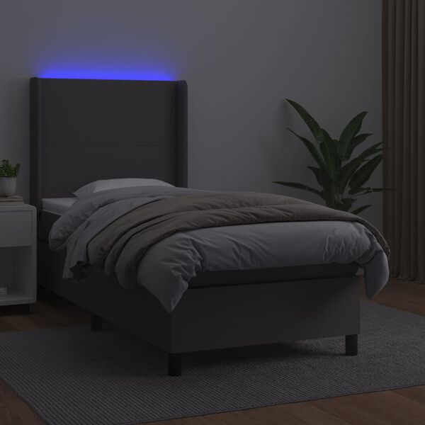vidaXL Cama box spring y colchón LED cuero sintético gris 80x200 cm