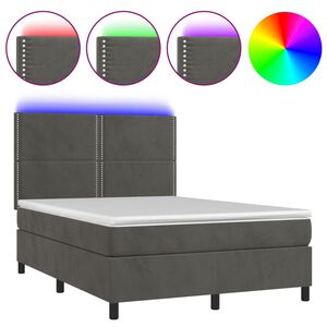 vidaXL Cama box spring colch&oacute;n y LED terciopelo gris oscuro 140x190 cm
