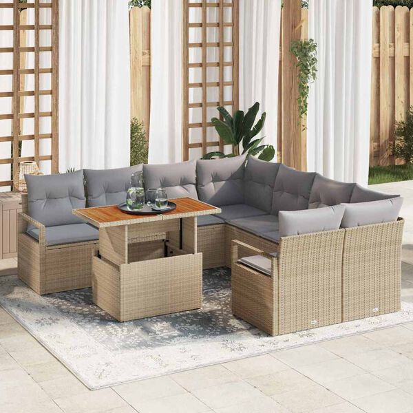 vidaXL Conjunto de Comedor de Jard&iacute;n con coj&iacute;n 9 pcs Beige y gris
