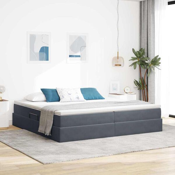 vidaXL Cama con almacenamiento y colch&oacute;n Gris oscuro 200 x 200 cm