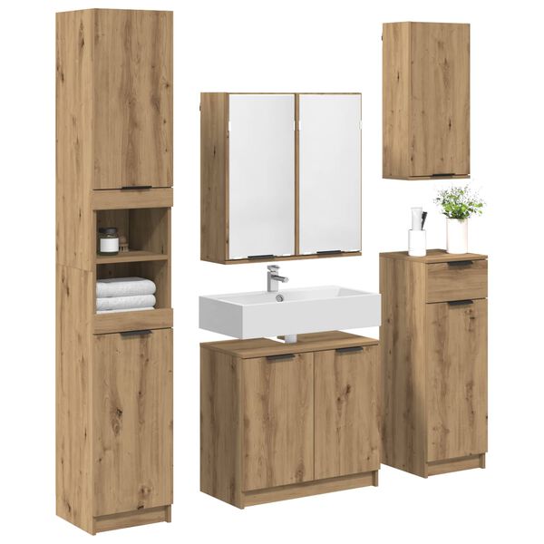 vidaXL Juego de muebles de ba&ntilde;o con caj&oacute;n 5 pcs Roble artesanal