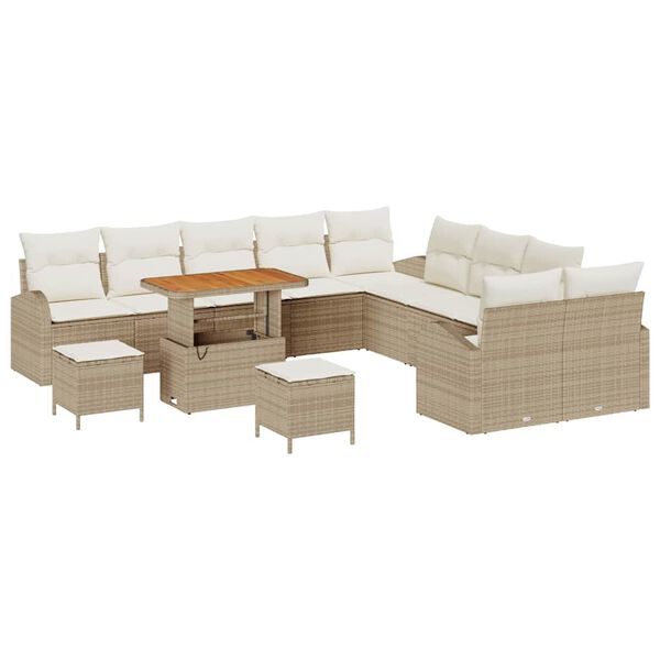 vidaXL Conjunto de sof&aacute; de jard&iacute;n con coj&iacute;n 13 pcs Beige Polirat&aacute;n