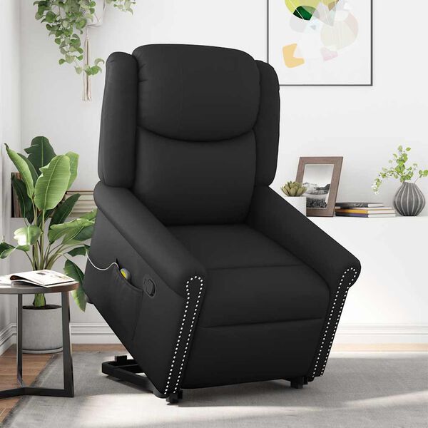 vidaXL Sillón reclinable de masaje pie cuero sintético negro brillante