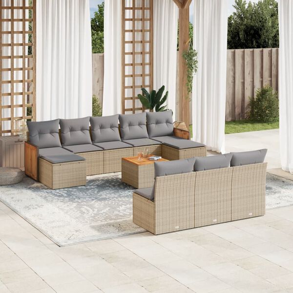 vidaXL Set de sof&aacute;s de jard&iacute;n 11pzas con cojines rat&aacute;n sint&eacute;tico beige