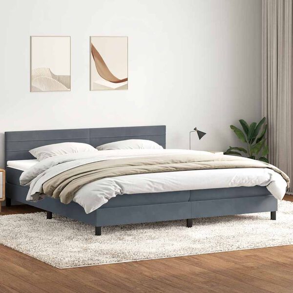 vidaXL Cama box spring con colch&oacute;n terciopelo gris oscuro 180x210 cm