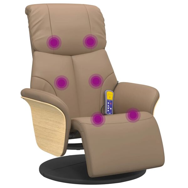 vidaXL Sill&oacute;n reclinable masaje reposapi&eacute;s cuero sint&eacute;tico capuchino