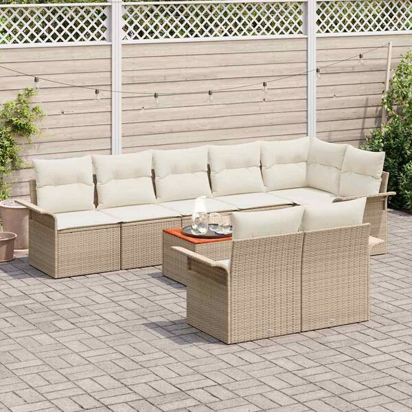 vidaXL Conjunto de sof&aacute;s de jard&iacute;n 9 pcs Beige y Crema rat&aacute;n sint&eacute;tico