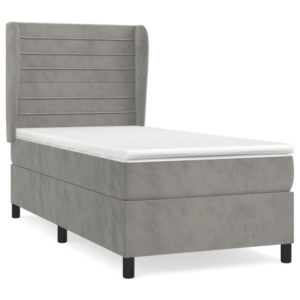 vidaXL Cama box spring con colch&oacute;n terciopelo gris claro 90x190 cm