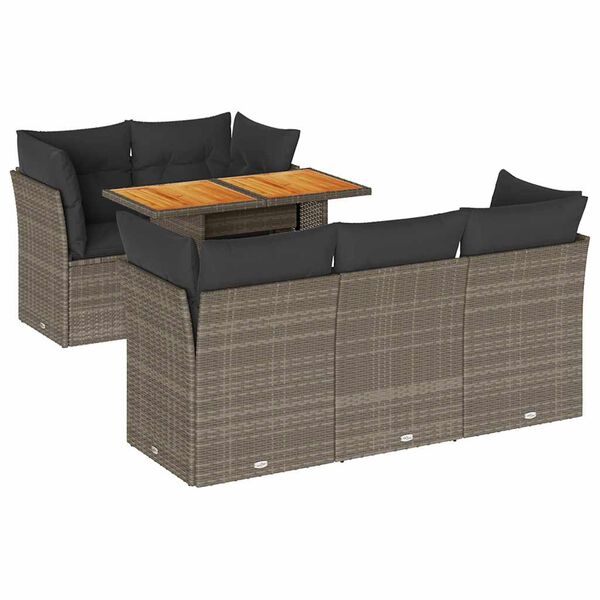 vidaXL Set de muebles de jard&iacute;n 6 pzas y cojines rat&aacute;n sint&eacute;tico gris