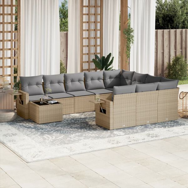 vidaXL Set de sof&aacute;s de jard&iacute;n 11pzas con cojines rat&aacute;n sint&eacute;tico beige