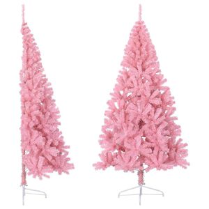 vidaXL Medio &aacute;rbol de Navidad artificial con soporte PVC rosa 180 cm