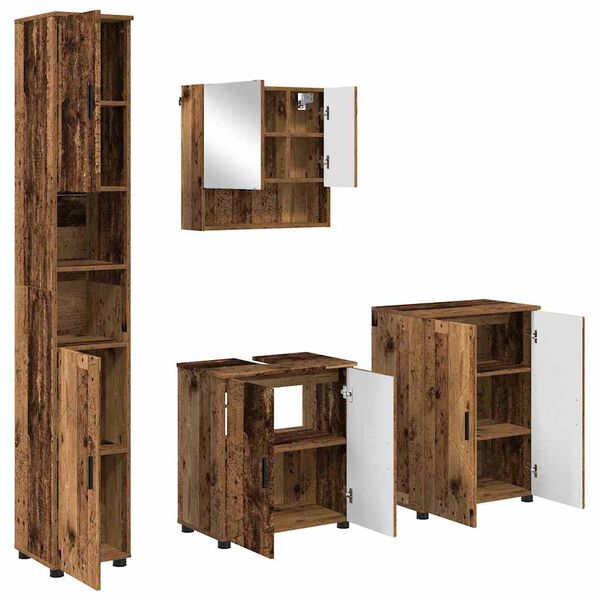 vidaXL Juego de muebles de ba&ntilde;o Montaje en la pared 4 pcs Madera Vieja