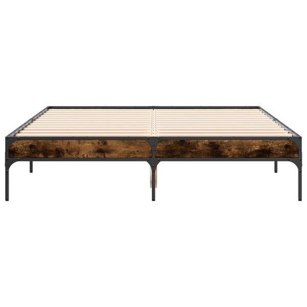 vidaXL Estructura cama madera ingenier&iacute;a metal roble ahumado 120x190cm