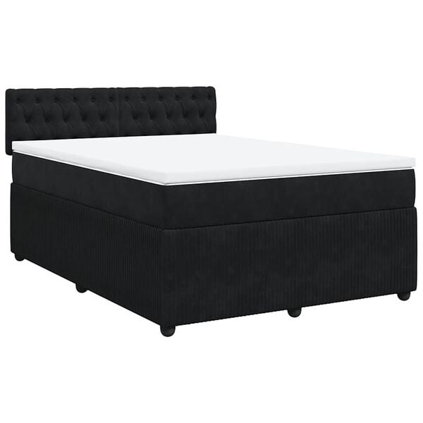 vidaXL Cama box spring con colch&oacute;n terciopelo negro 140x190 cm