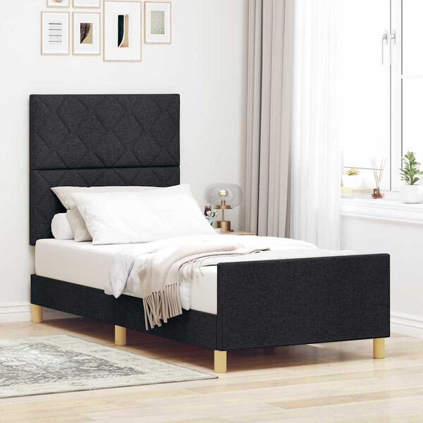 vidaXL Estructura de cama con cabecera Negro 100 x 200 cm tela