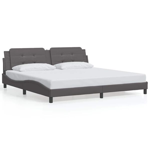 vidaXL Estructura de cama sin colch&oacute;n Zadar cuero sint&eacute;tico gris 200x200 cm