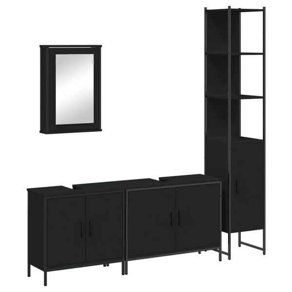 vidaXL Juego de muebles de ba&ntilde;o 4 pzas madera contrachapada negro