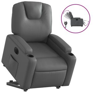 vidaXL Sill&oacute;n reclinable elevable el&eacute;ctrico de cuero sint&eacute;tico gris