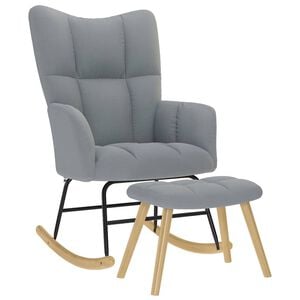 vidaXL Sill&oacute;n mecedora con taburete tela gris claro