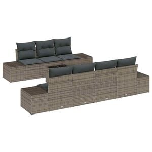vidaXL Conjunto de sof&aacute; de jard&iacute;n con coj&iacute;n 8 pcs Gris rat&aacute;n sint&eacute;tico