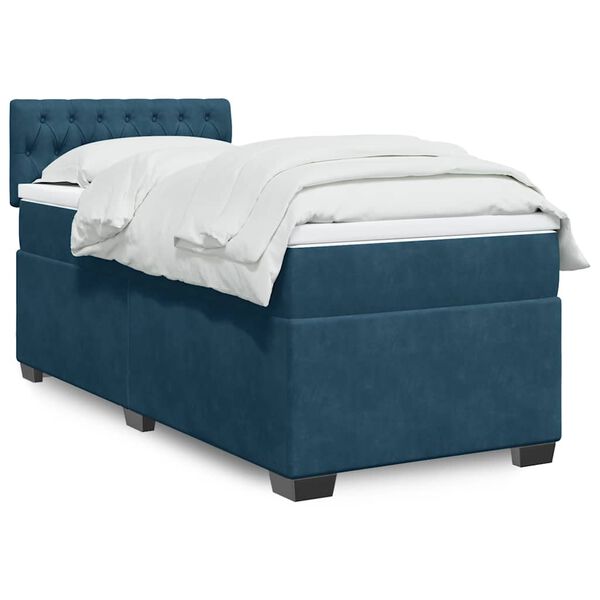 vidaXL Cama box spring con colch&oacute;n terciopelo azul oscuro 90x200 cm