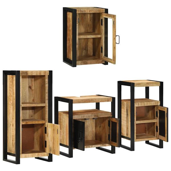 vidaXL Juego de muebles de ba&ntilde;o 4 pcs Marr&oacute;n Madera de mango s&oacute;lido