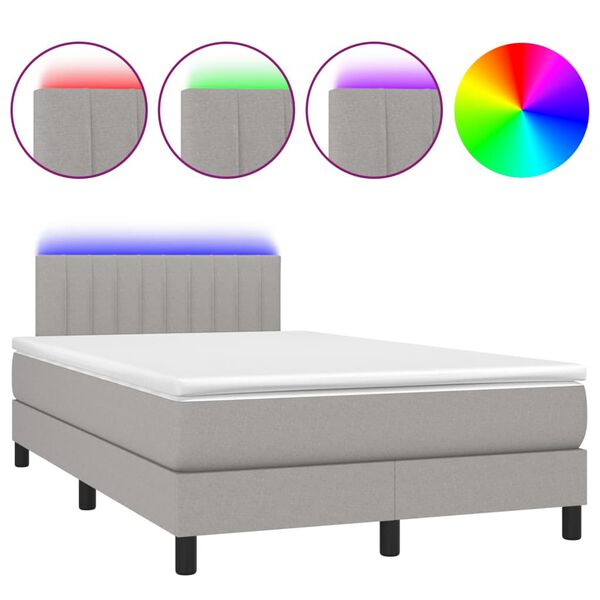 vidaXL Cama box spring con colch&oacute;n tela y LED gris claro 120x200 cm