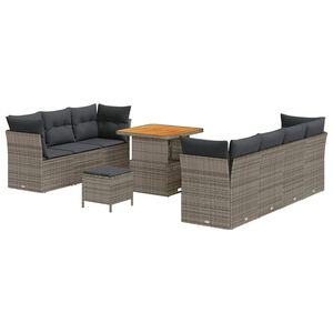 vidaXL Conjunto de sof&aacute;s de jard&iacute;n 10 pcs Gris rat&aacute;n sint&eacute;tico