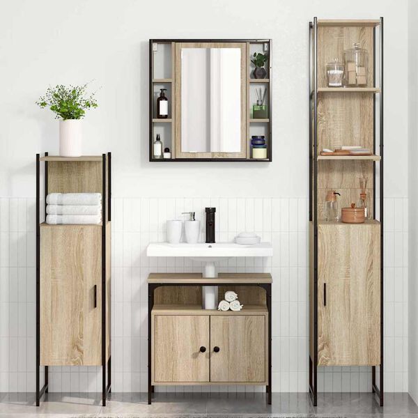 vidaXL Juego de muebles de ba&ntilde;o con estante 4 pcs Roble Sonoma