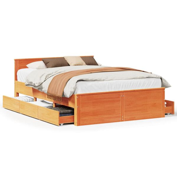 vidaXL Cama con cabecero sin colch&oacute;n madera maciza marr&oacute;n 150x200 cm