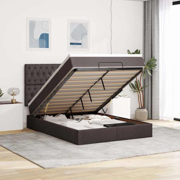vidaXL Estructura cama otomana colch&oacute;n tela marr&oacute;n oscuro 140x190cm