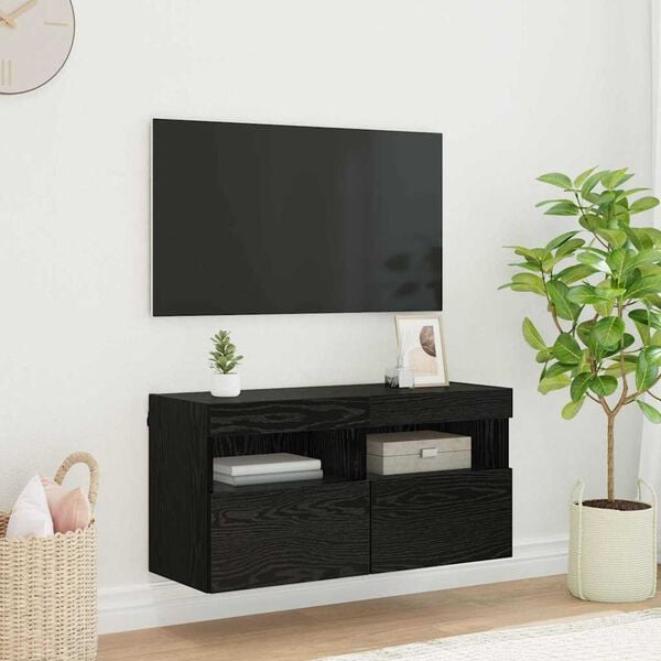 vidaXL Mueble de TV Montado en la Pared Roble Negro 80 x 30 x 40 cm