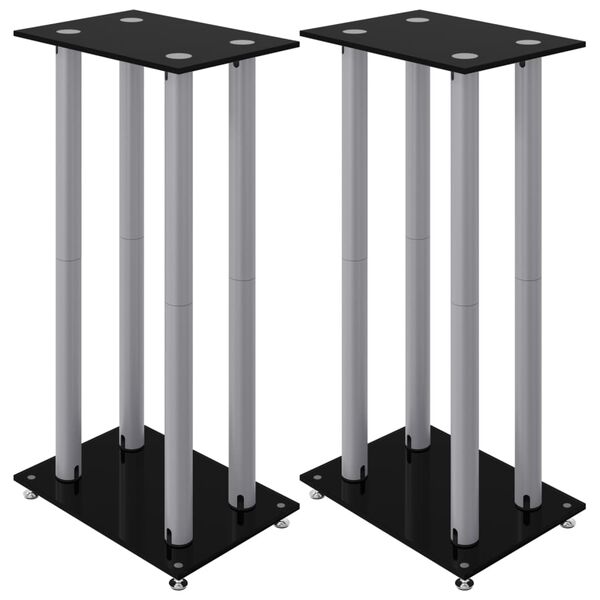 vidaXL Soportes altavoces 2 uds vidrio templado plata negro 4 pilares