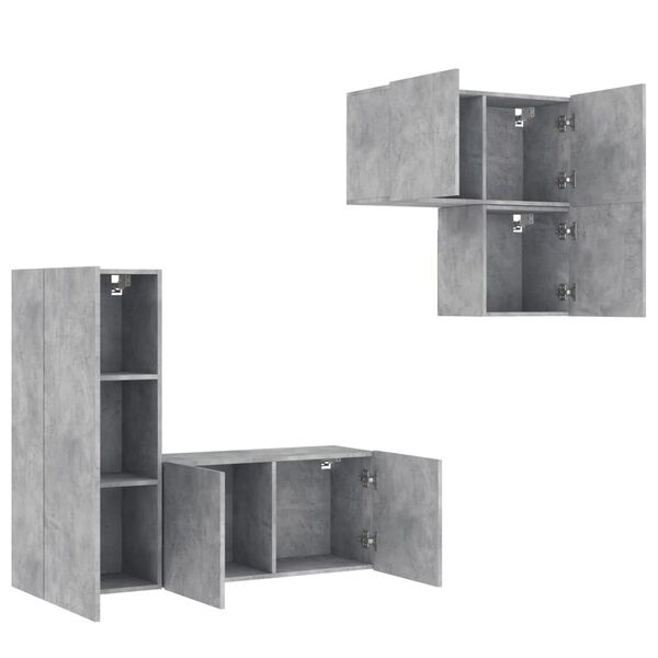 vidaXL Muebles de TV de pared 4 pzas madera ingenier&iacute;a gris hormig&oacute;n