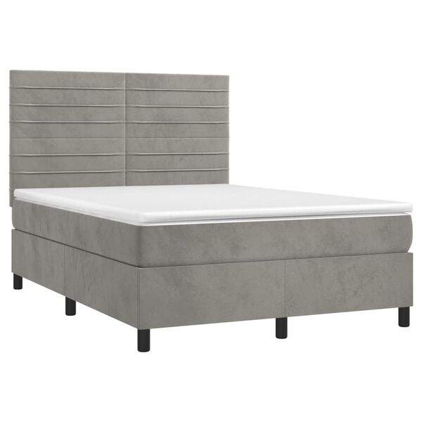 vidaXL Cama box spring con colch&oacute;n terciopelo gris claro 140x190 cm